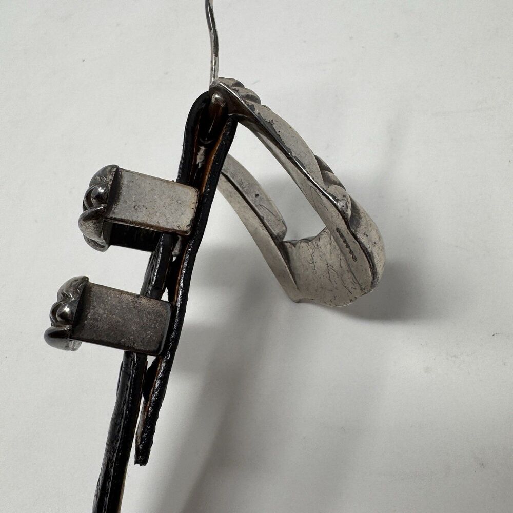 Vintage ONYX 19403 Black Leather Belt Size 28 Marked 1993 90s Silver Buckle Tip - Picture 12 of 14